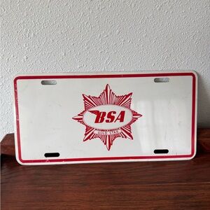 BSA Gold Star Motorcycles Metal White and Red License Plate for truck or trailer